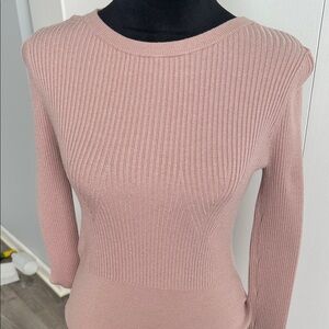 Express Ribbed Crewneck Top in Dusty Pink